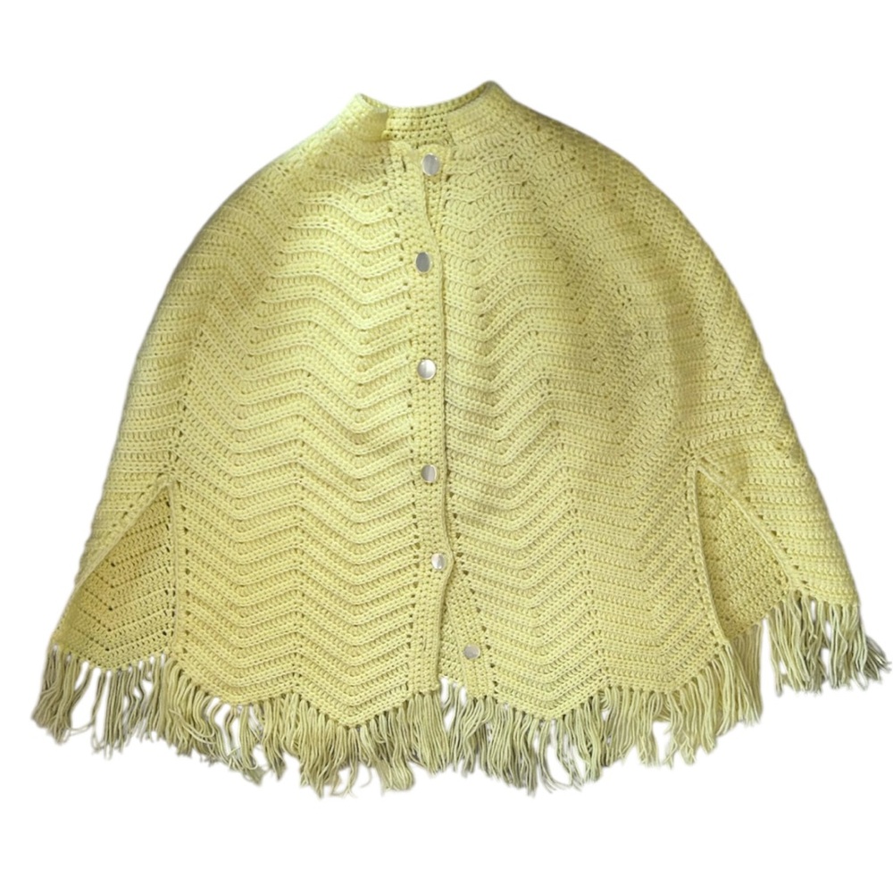 HAND KNIT Vintage Fronged Cape in Soft Yellow